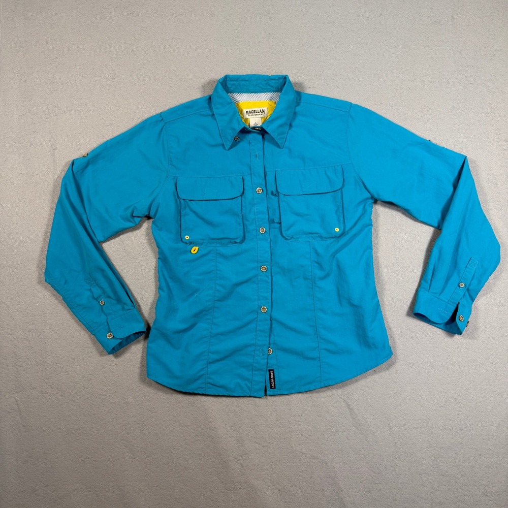 Magellan Women Laguna Madre Fishing Shirt S Blue Vented Long Sleeve Nylon